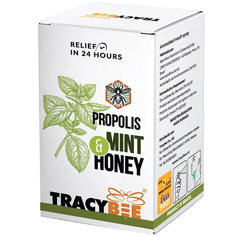 Keo ong xanh Tracybee Propolis Mint & Honey vị bạc hà giúp giảm đau, viêm họng, ho do nhiễm khuẩn (30ml)