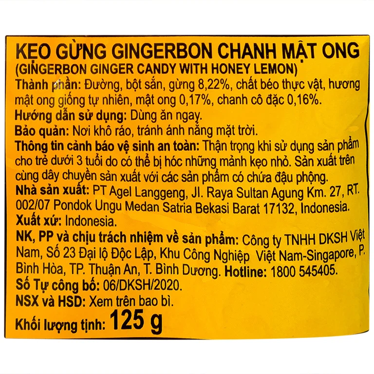 Kẹo gừng Gingerbon Chanh Mật Ong giải cảm, giảm cảm giác say tàu xe (125g)