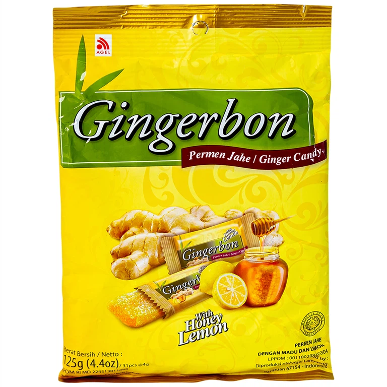 Kẹo gừng Gingerbon Chanh Mật Ong giải cảm, giảm cảm giác say tàu xe (125g)
