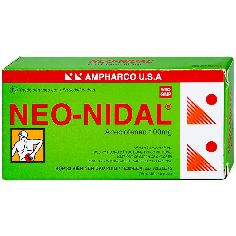 Viên nén Neo-Nidal 100mg Ampharco điều trị đau sau chấn thương, phẫu thuật (3 vỉ x 10 viên) 