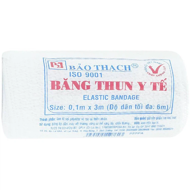 Băng thun y tế Bảo Thạch 0.1m x 3m dùng để băng nén ép cầm máu, cố định khớp (10 cuộn)