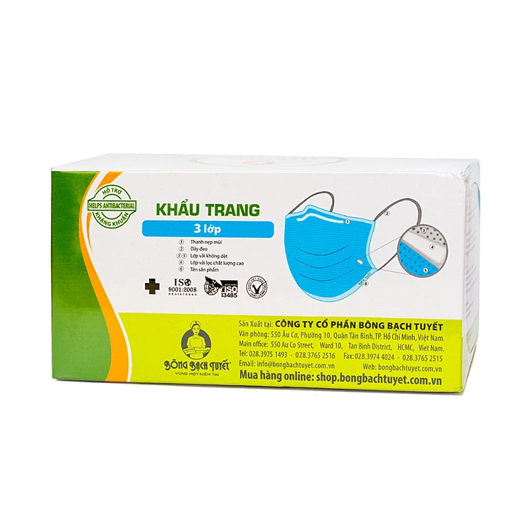 Khẩu trang y tế Meriday 3 lớp hỗ trợ ngăn khói, bụi, kháng khuẩn (50 cái)