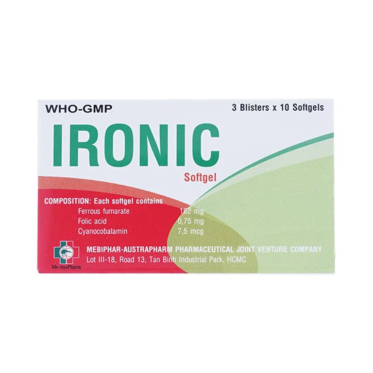 Thuốc Ironic Mebiphar phòng ngừa và điều trị thiếu máu (3 vỉ x 10 viên)