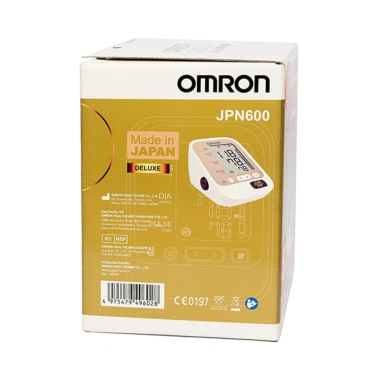 Máy đo huyết áp bắp tay tự động Omron JPN600 công nghệ IntelliWrap, hiển thị kết quả trung bình của 3 lần đo cuối