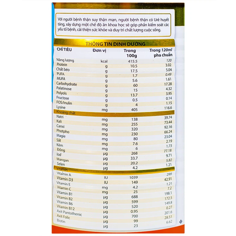 Sữa bột Nepro 1 Gold VitaDairy bổ sung dinh dưỡng giảm protein dành cho người bệnh đái tháo đường (400g)