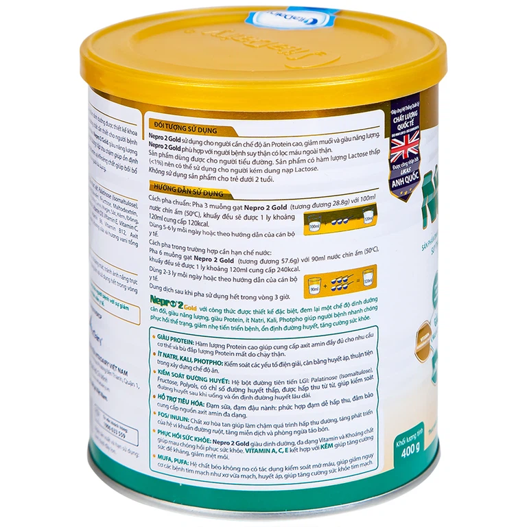 Sữa bột Nepro 2 Gold VitaDairy bổ sung dinh dưỡng cho người bệnh suy thận (400g)