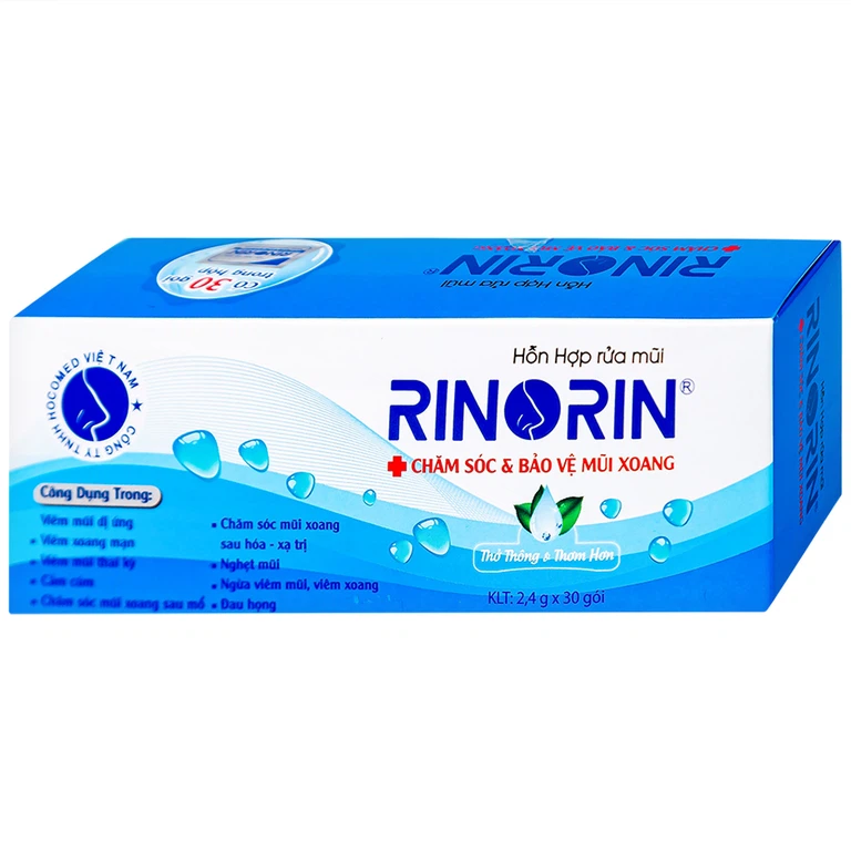 Bộ rửa mũi xoang Rinorin giảm viêm mũi dị ứng, viêm xoang mạn, cảm cúm (1 bình + 30 gói)