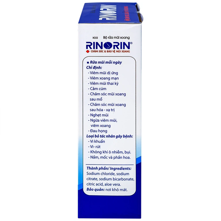 Bộ rửa mũi xoang Rinorin giảm viêm mũi dị ứng, viêm xoang mạn, cảm cúm (1 bình + 30 gói)