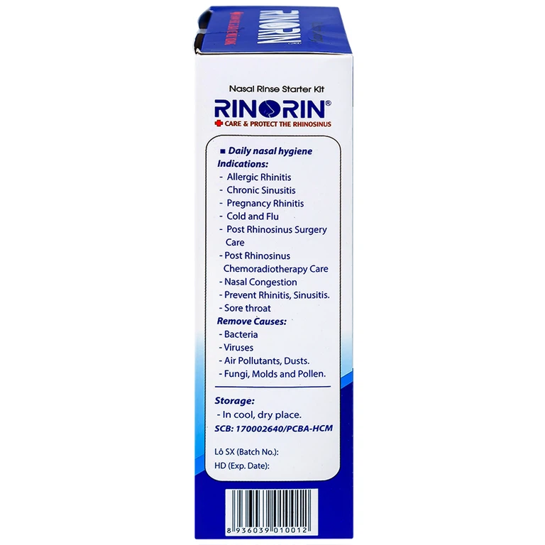Bộ rửa mũi xoang Rinorin giảm viêm mũi dị ứng, viêm xoang mạn, cảm cúm (1 bình + 30 gói)