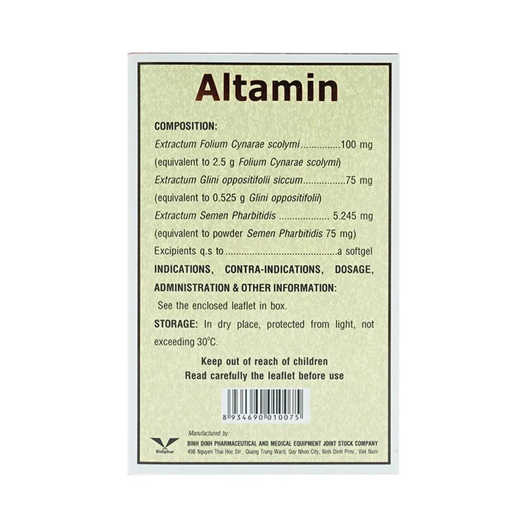 Thuốc Altamin Bidiphar hỗ trợ điều trị suy giảm chức năng gan (10 vỉ x 10 viên)