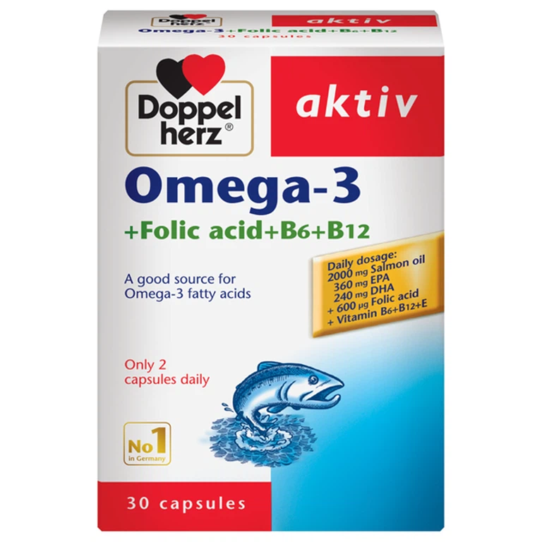 Viên uống Omega-3 Doppelherz Aktiv hỗ trợ phát triển và tăng cường sức khỏe não bộ và tim mạch (30 viên)