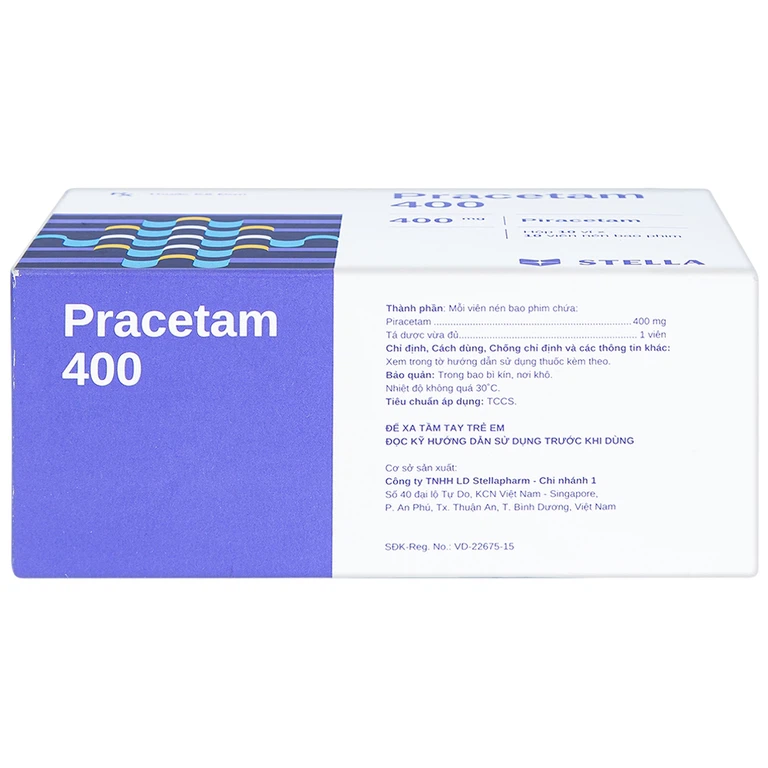 Viên nén Pracetam 400 Stella điều trị chóng mặt, suy giảm trí nhớ (10 vỉ x 10 viên)