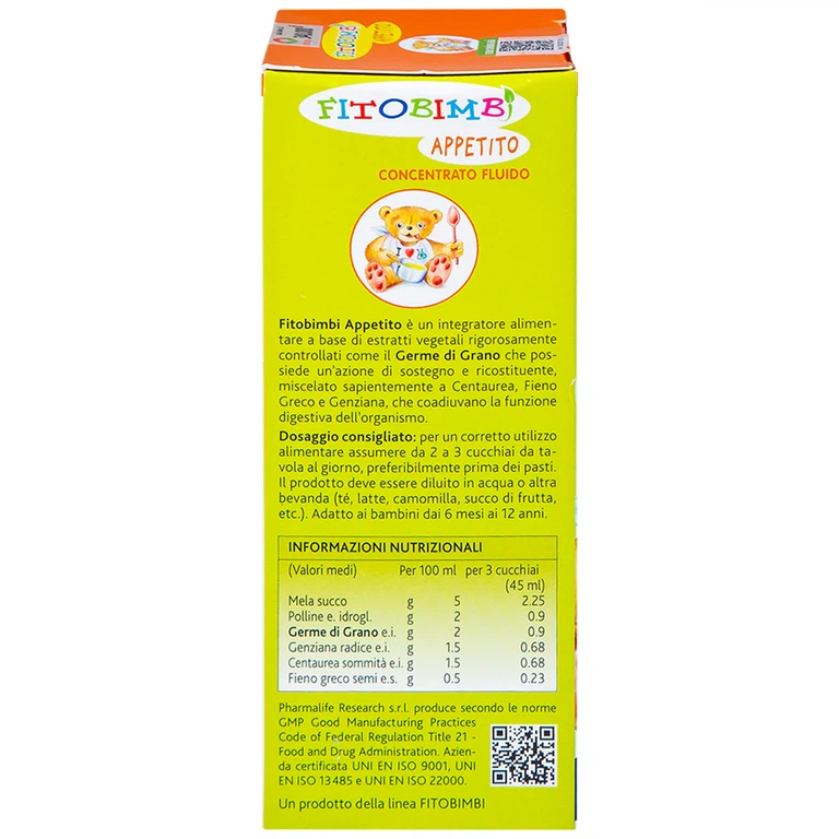 Dung dịch Fitobimbi Appetito hỗ trợ tăng cường tiêu hóa (200ml)