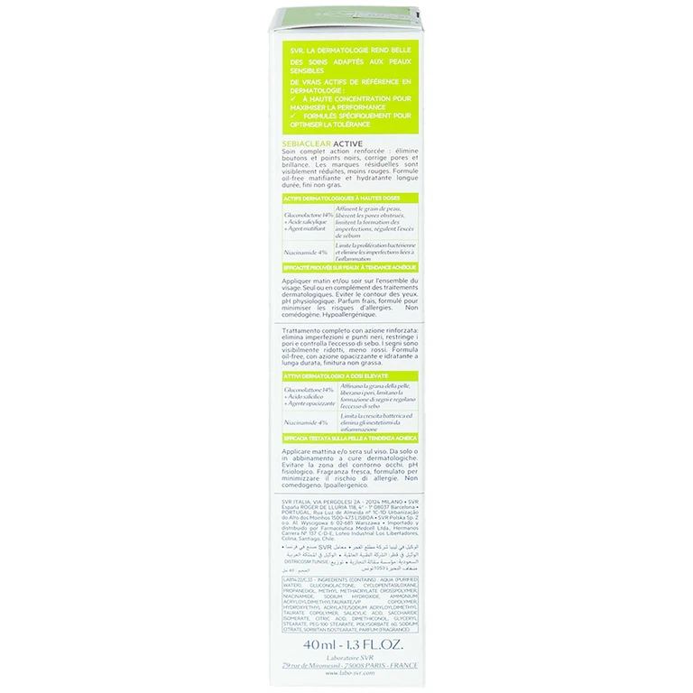 Kem SVR Sebiaclear Active làm giảm mụn, loại bỏ dầu cho da (40ml)