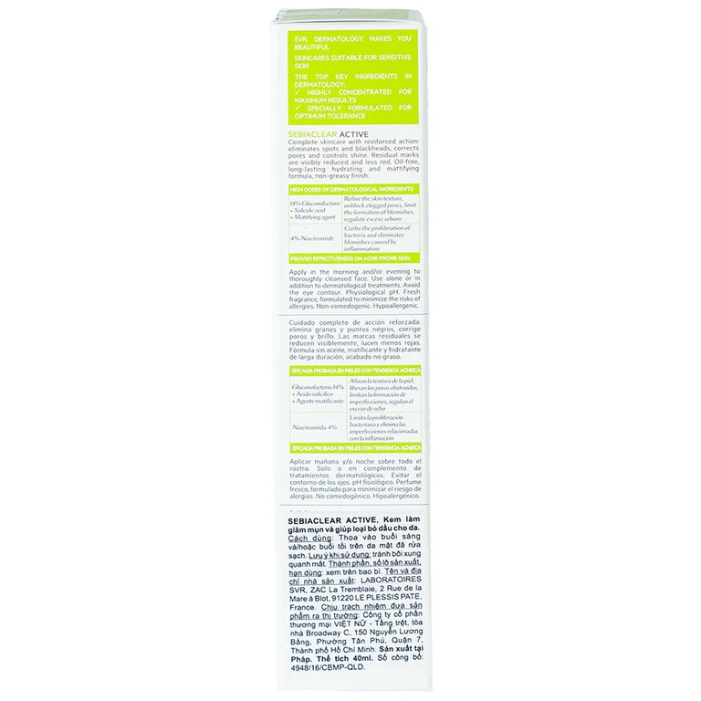 Kem SVR Sebiaclear Active làm giảm mụn, loại bỏ dầu cho da (40ml)