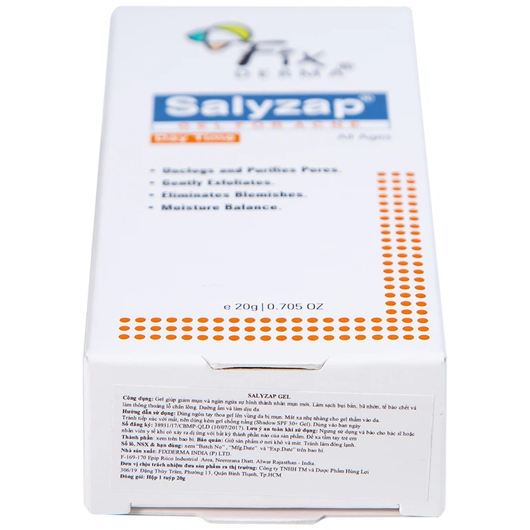 Gel bôi Fixderma Salyzap Gel giúp giảm mụn, kháng viêm (20g)
