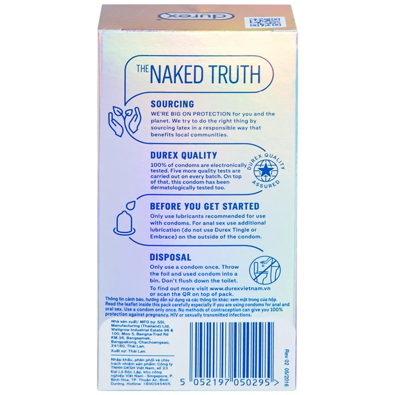 Bao cao su Durex Invisible Extra Thin Extra Lubricated siêu mỏng, nhiều chất bôi trơn (10 cái)