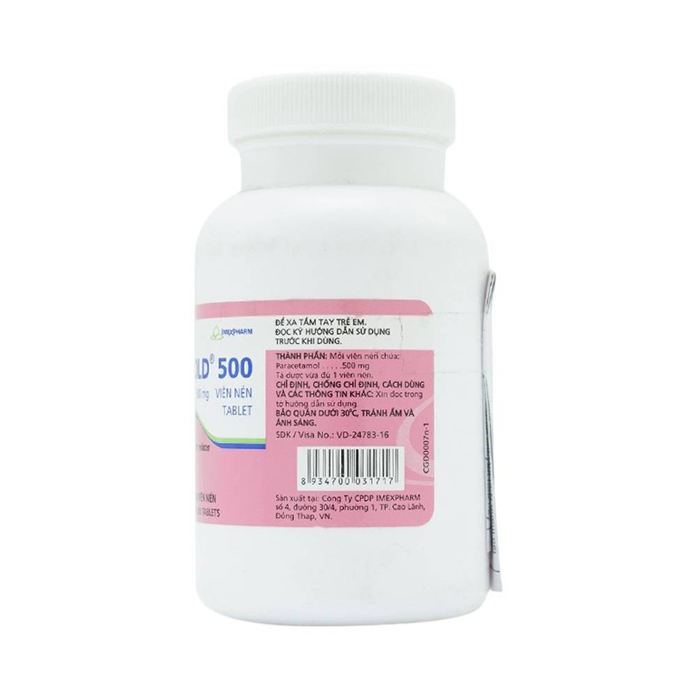 Viên nén Mexcold 500 Imexpharm giảm đau đầu, nhức răng, đau nhức bắp thịt (200 viên)