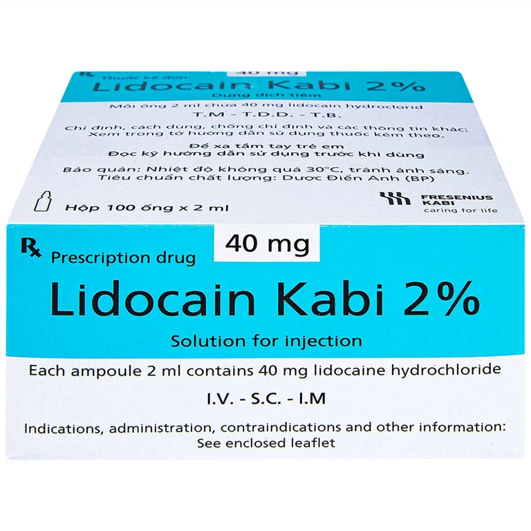 Dung dịch tiêm Lidocain Kabi 2% dùng để gây tê tại chỗ (100 ống x 2ml)