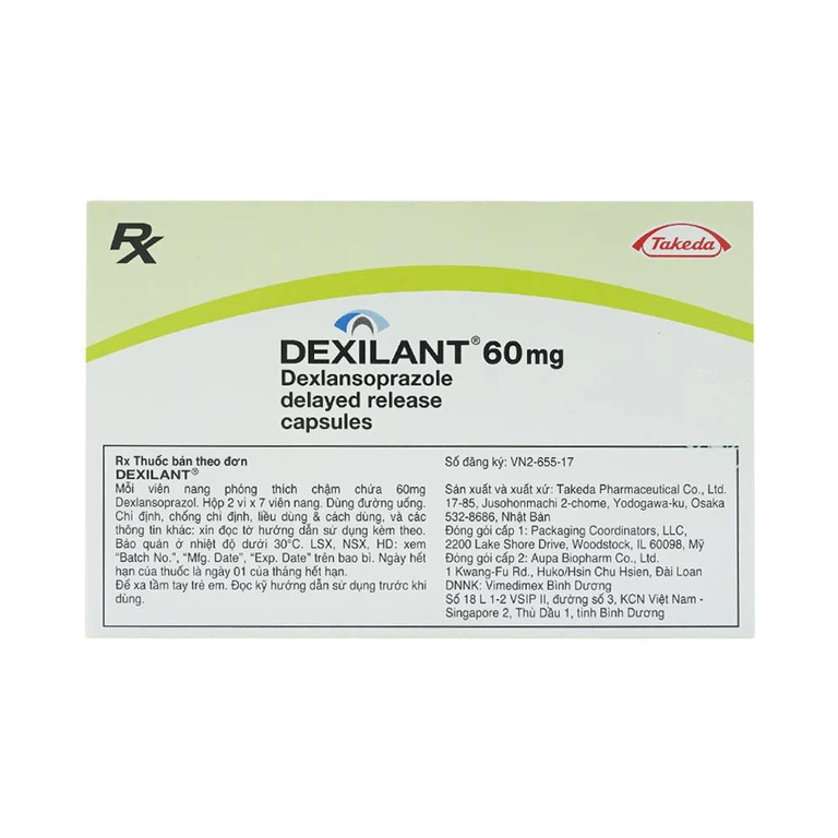 Thuốc Dexilant 60mg Takeda điều trị bệnh trào ngược dạ dày thực quản (2 vỉ x 7 viên)