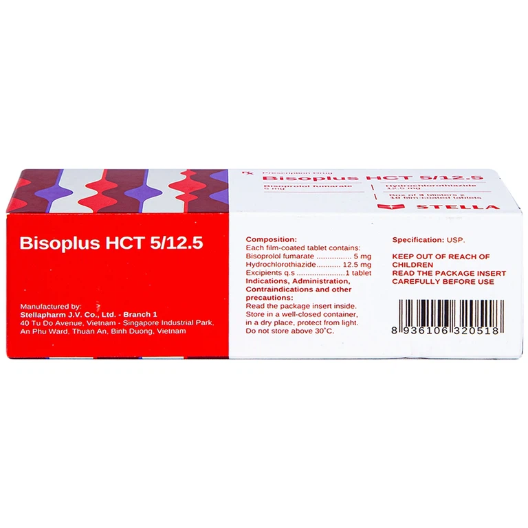 Thuốc Bisoplus HCT 5/12.5 Stella điều trị tăng huyết áp (3 vỉ x 10 viên)