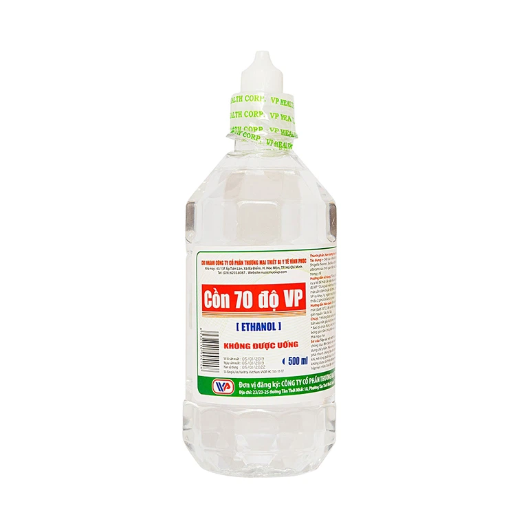Cồn 70 độ Vĩnh Phúc dùng để diệt khuẩn dụng cụ y tế, bề mặt trong y tế (500ml)