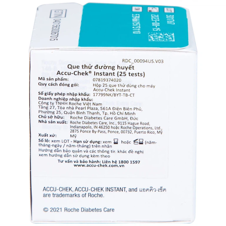 Que thử đường huyết AccuChek Instant sử dụng cho các máy đo Roul-Chek Instant và Accu-Chek Instant S (25 cái)
