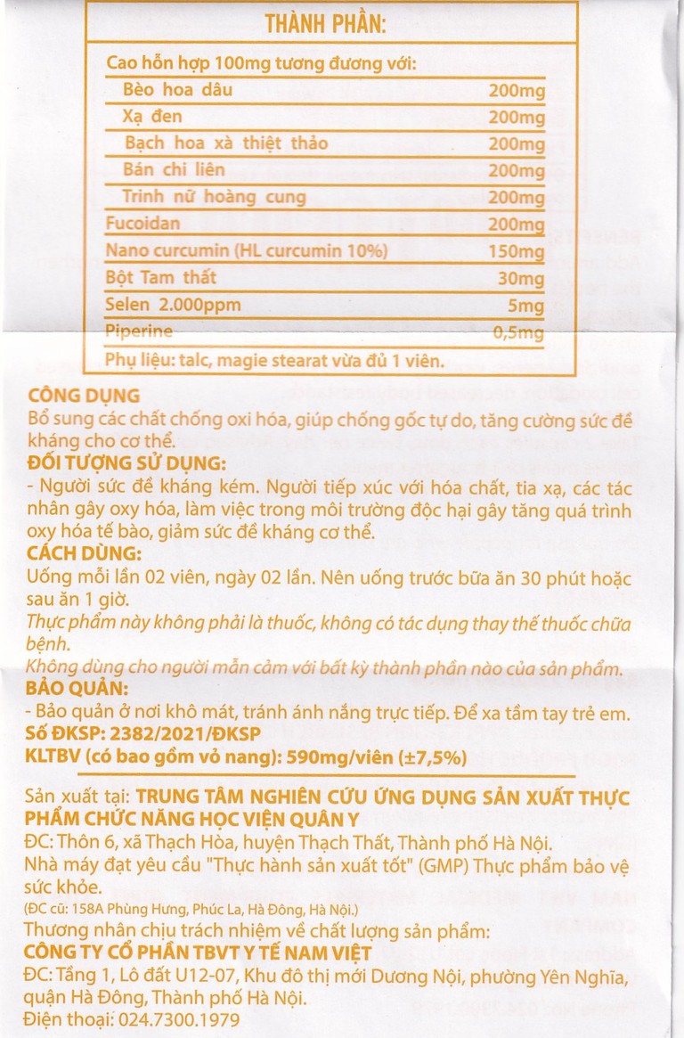 Viên uống Nano Fucomin HVQY hỗ trợ giảm tác dụng phụ của hóa trị giúp chống gốc tự do (30 viên)