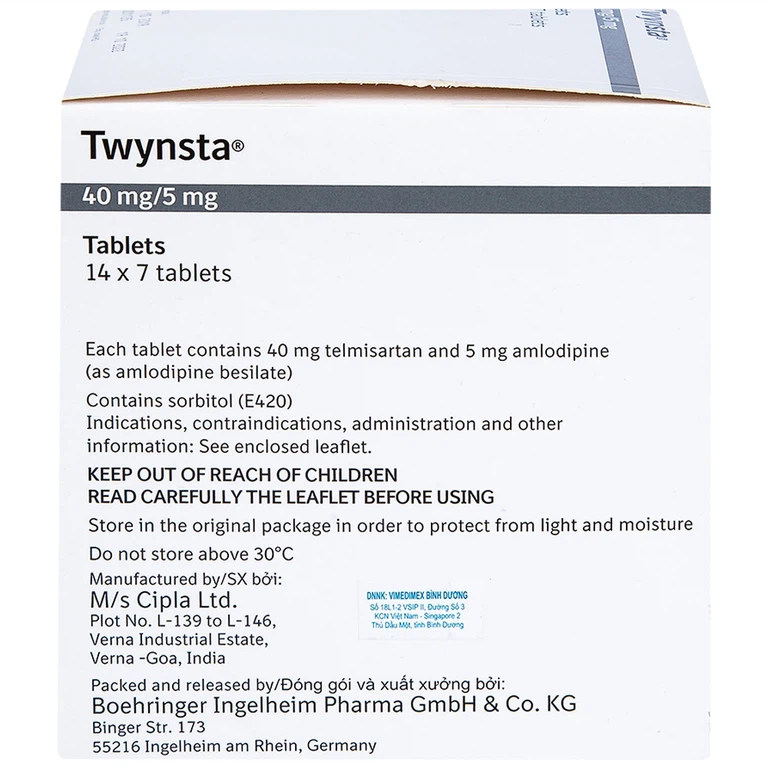 Thuốc Twynsta 40mg/5mg Boehringer điều trị tăng huyết áp vô căn (14 vỉ x 7 viên)