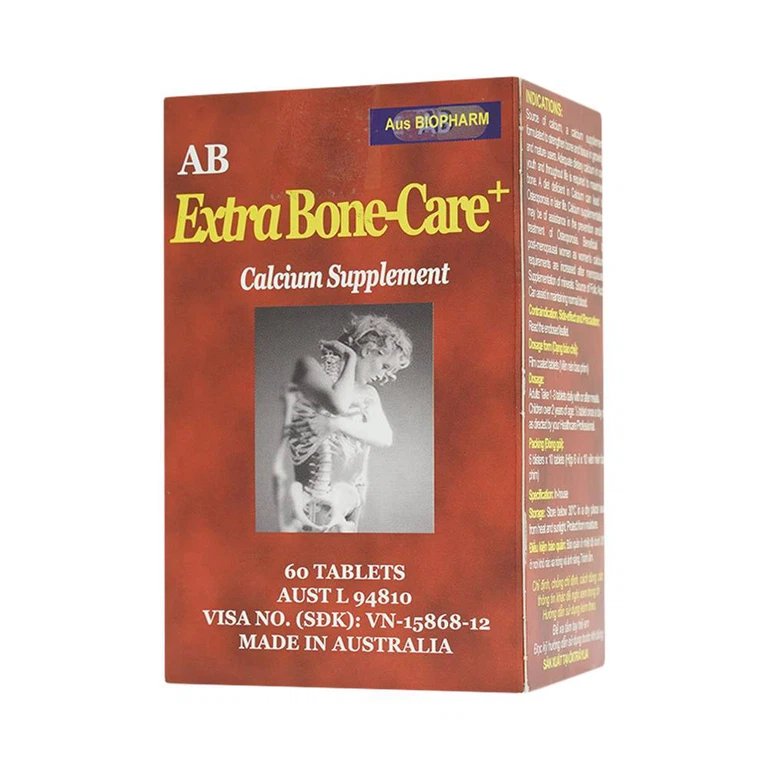 Thuốc AB ExtraBone-Care+ Aus Biopharm phòng và điều trị loãng xương, bổ sung canxi (6 vỉ x 10 viên)