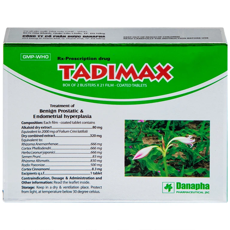Thuốc Tadimax Danapha điều trị phì đại lành tính tuyến tiền liệt và u xơ tử cung (2 vỉ x 21 viên)