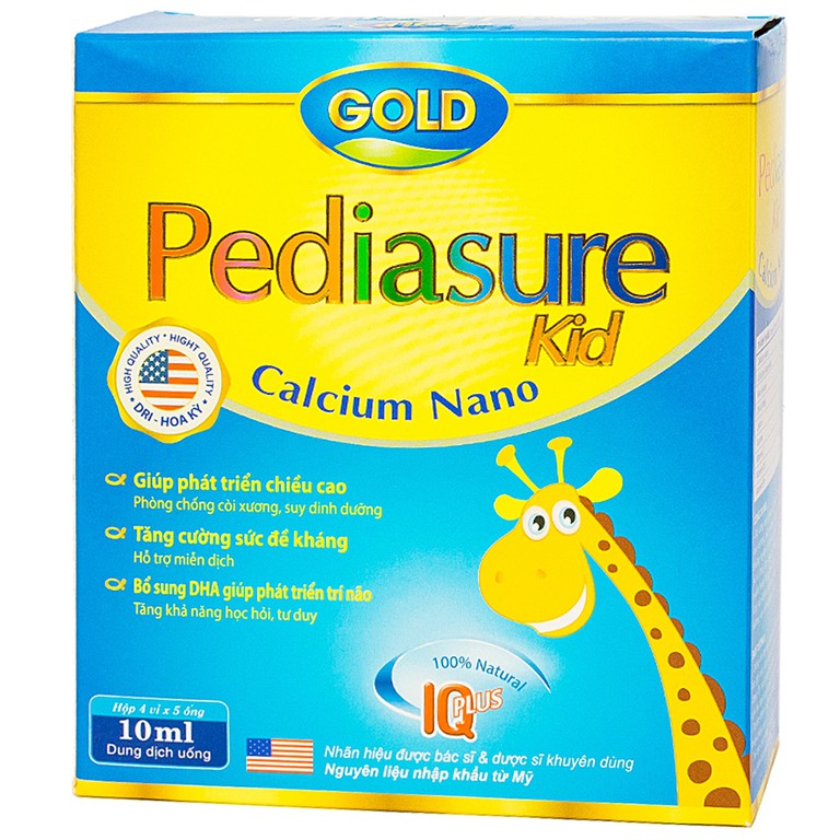 Siro Pediasure Kid Calcium Nano Gold giúp bổ sung DHA, Acid Amin, khoáng chất (4 vỉ x 5 ống x 10ml)