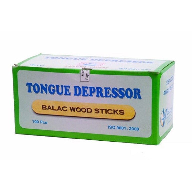 Que đè lưỡi gỗ tiệt trùng Lạc Việt Balac Wood Sticks xanh lá dùng để khám khoang miệng và cổ họng (100 cây)