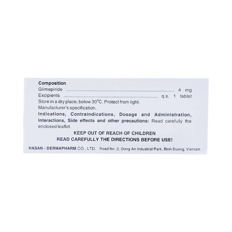 Viên nén Miaryl 4mg Hasan điều trị đái tháo đường típ 2 (10 vỉ x 10 viên)