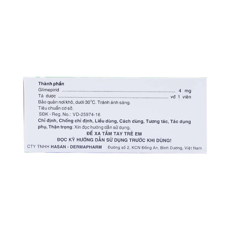 Viên nén Miaryl 4mg Hasan điều trị đái tháo đường típ 2 (10 vỉ x 10 viên)