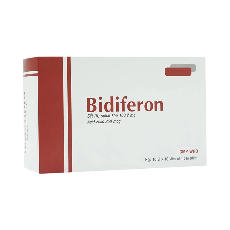 Thuốc Bidiferon điều trị dự phòng thiếu sắt và acid folic (10 vỉ x 10 viên)