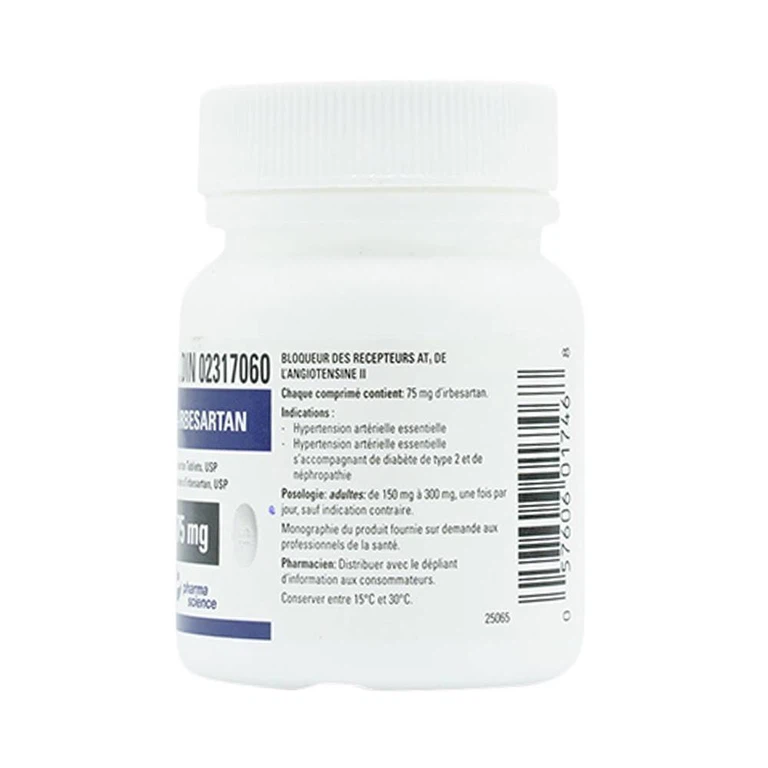 Viên nén PMS-Irbesartan 75mg Pharmascience điều trị tăng huyết áp vô căn, đái tháo đường tuýp 2 (100 viên) 