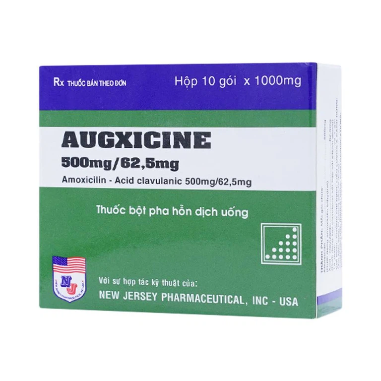 Thuốc Augxicine 500mg/62.5mg Jersey điều trị viêm amidan, viêm xoang (10 gói x 1000mg)
