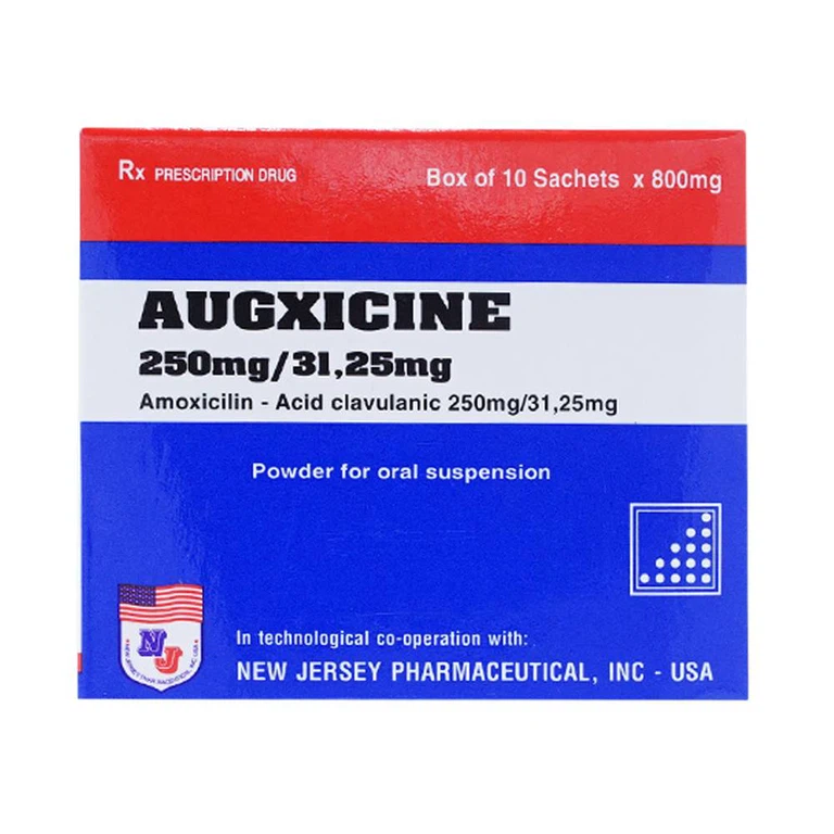 Thuốc Augxicine 250mg/31.25mg Vidipha điều trị viêm amidan, viêm xoang (10 gói x 0.8g)