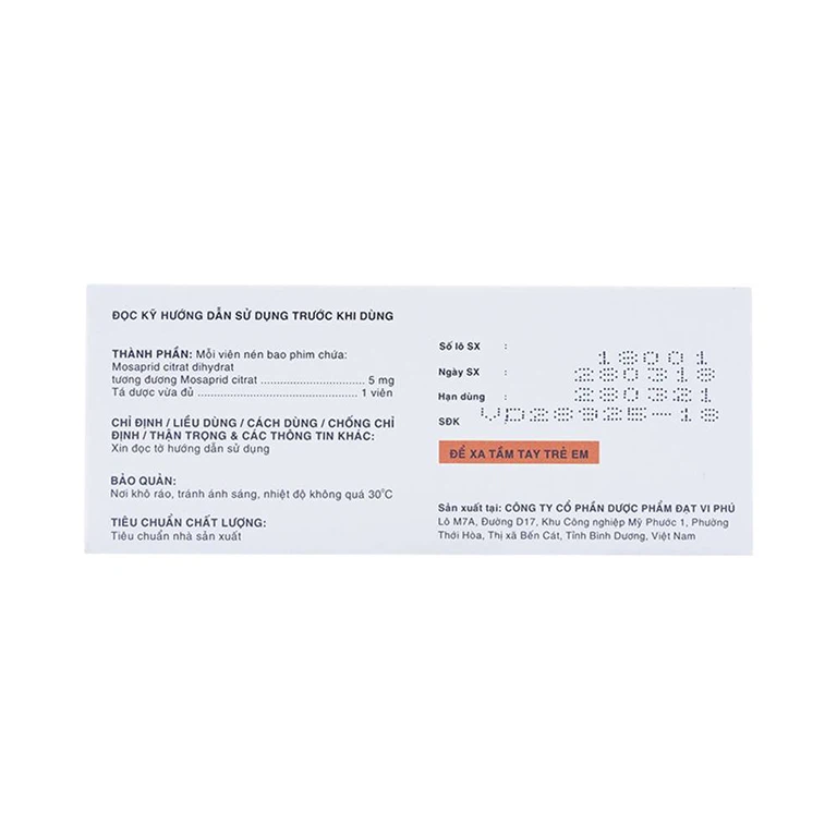Thuốc Zurma 5mg DaviPharm điều trị các triệu chứng dạ dày, ruột (10 vỉ x 10 viên)