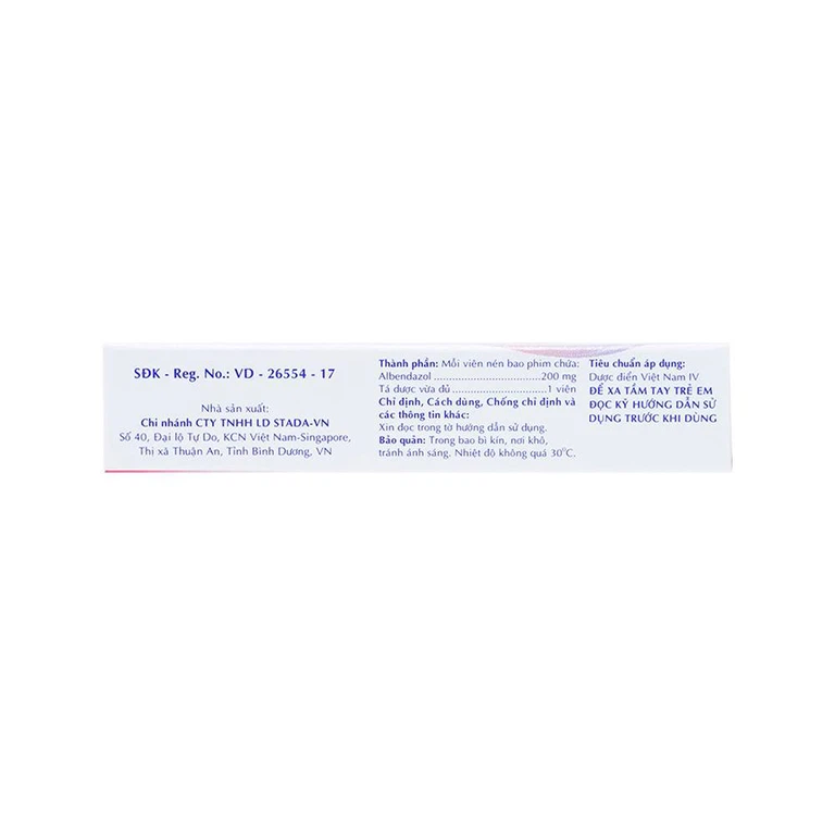 Thuốc Albendazol Stada 200mg điều trị nhiễm một hoặc nhiều loại ký sinh trùng đường ruột (1 vỉ x 2 viên)