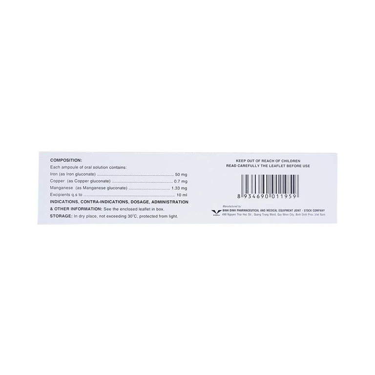 Dung dịch Bifehema Bidiphar điều trị thiếu máu do thiếu sắt (20 ống x 10ml)