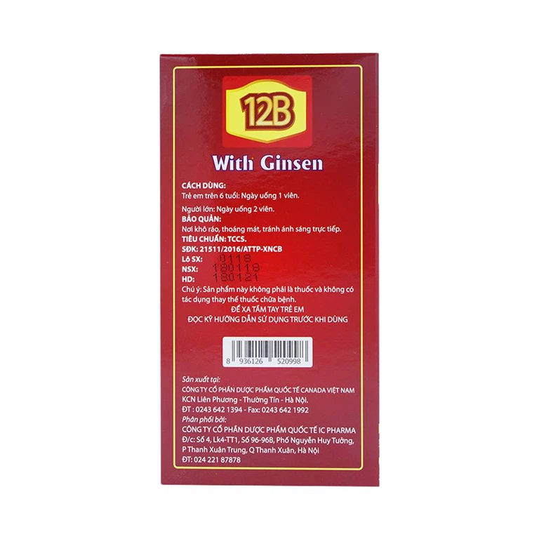 Viên uống Ginseng Multi Vitamin 12B Canada VN tăng cường sức đề kháng, hỗ trợ tiêu hóa (5 vỉ x 10 viên)