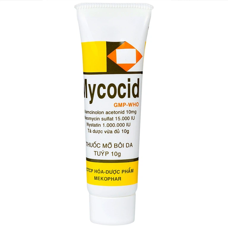 Thuốc mỡ bôi da Mycocid Mekophar điều trị viêm da nhạy cảm, nấm da, eczema trẻ em (10g)