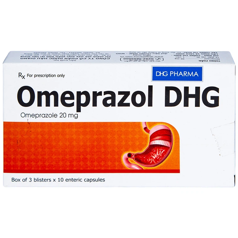 Viên nang Omeprazol DHG 20mg điều trị trào ngược dạ dày - thực quản (3 vỉ x 10 viên)
