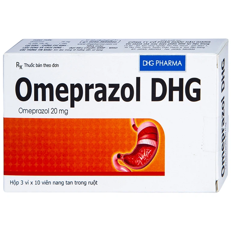 Viên nang Omeprazol DHG 20mg điều trị trào ngược dạ dày - thực quản (3 vỉ x 10 viên)