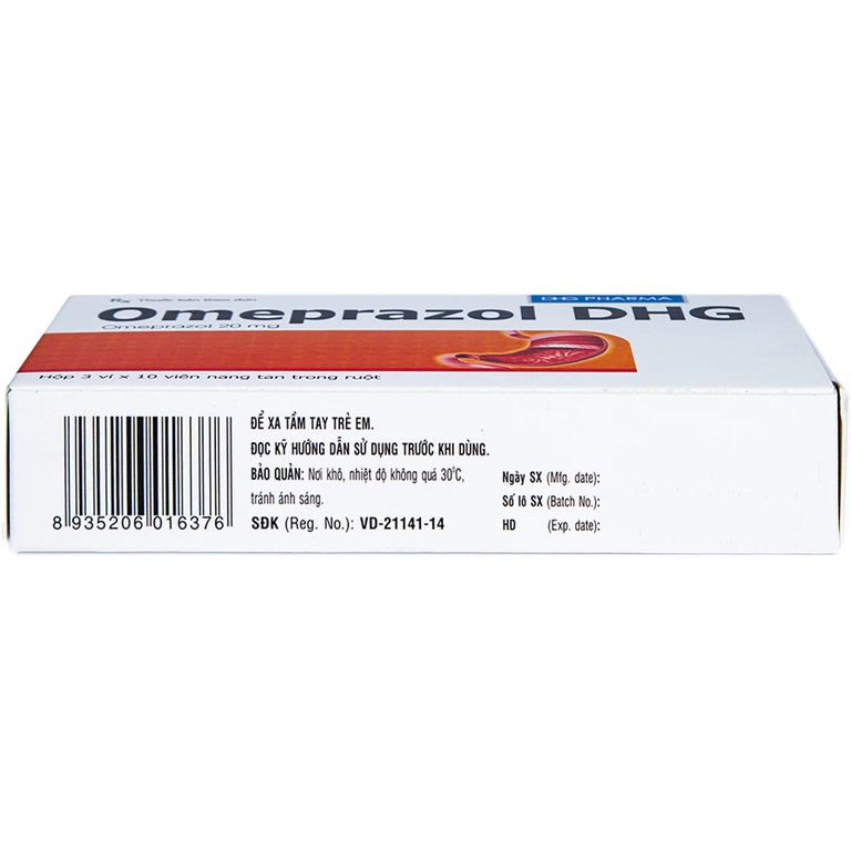 Viên nang Omeprazol DHG 20mg điều trị trào ngược dạ dày - thực quản (3 vỉ x 10 viên)