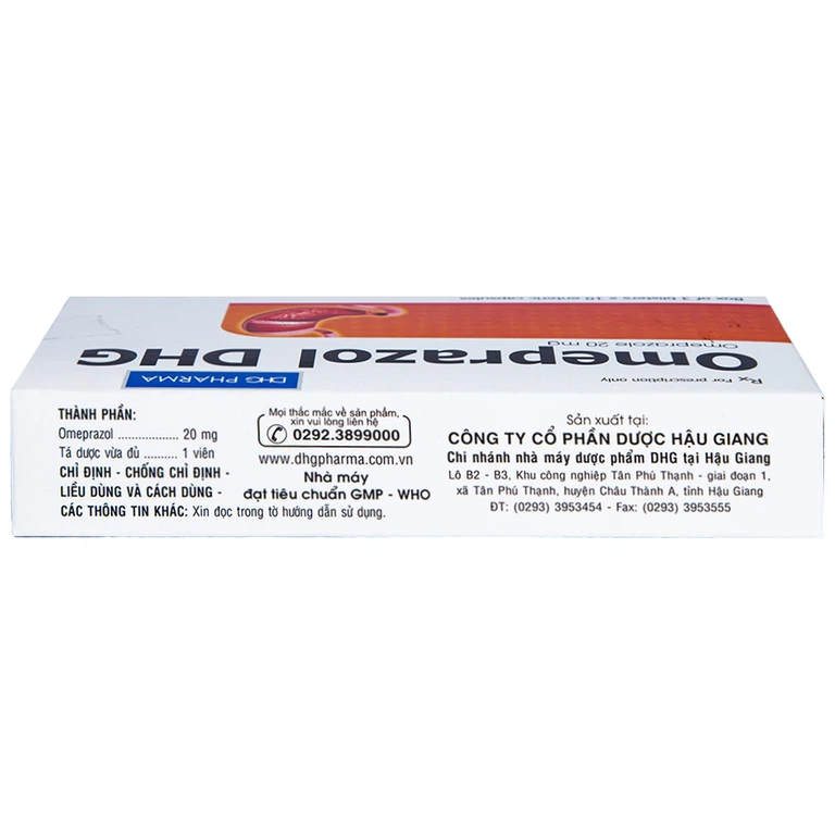 Viên nang Omeprazol DHG 20mg điều trị trào ngược dạ dày - thực quản (3 vỉ x 10 viên)