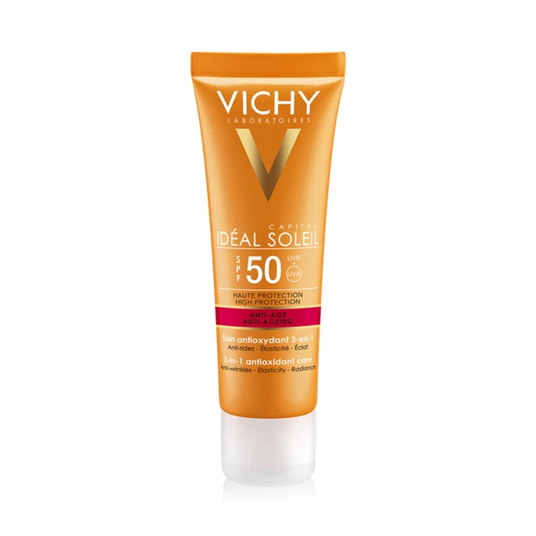Kem chống nắng Vichy Idéal Soleil Anti-Age SPF50 bảo vệ da khỏi tác động có hại của ánh nắng mặt trời (50ml)