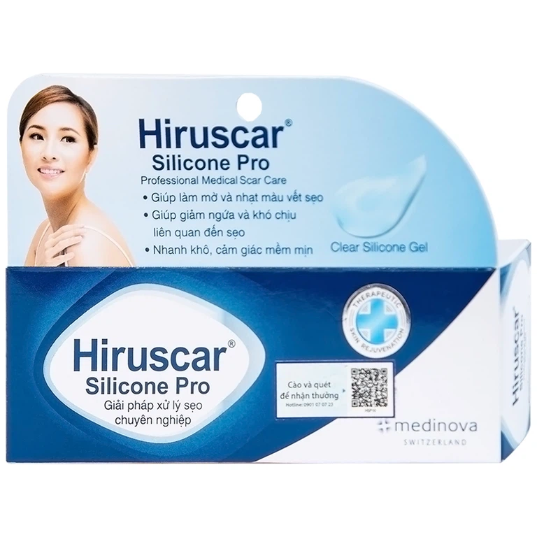 Kem bôi dạng gel Hiruscar Silicone Pro Medinova mờ sẹo, giảm ngứa và khó chịu liên quan đến sẹo (10g)